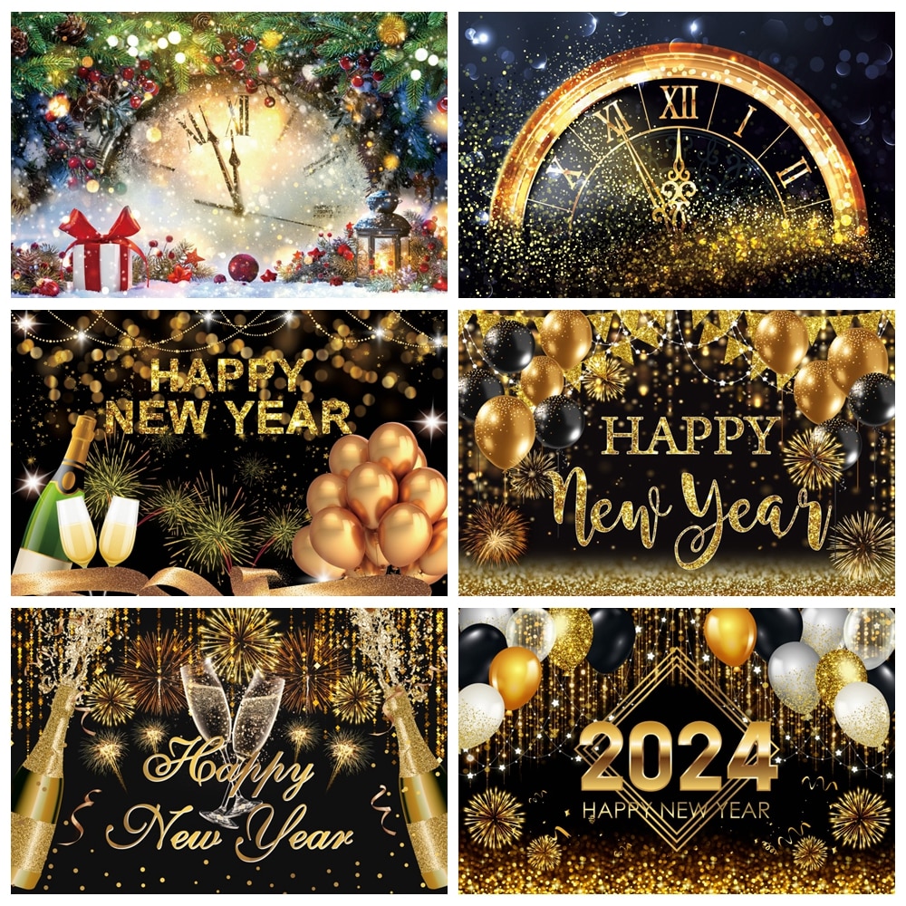 2024 반짝이 불꽃 놀이 풍선, 샴페인 포토콜, 새해 파티 배경 장식, 새해 복 많이 받으세요